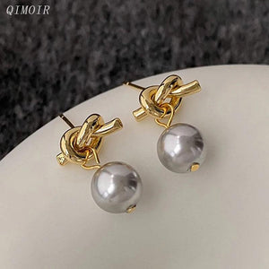 Grey Pearl Metal Earrings Copper Post Studs Fancy Jewelry Girls' Gift