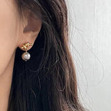 Grey Pearl Metal Earrings Copper Post Studs Fancy Jewelry Girls' Gift