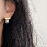 Grey Pearl Metal Earrings Copper Post Studs Fancy Jewelry Girls' Gift