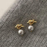 Grey Pearl Metal Earrings Copper Post Studs Fancy Jewelry Girls' Gift