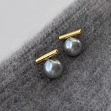 Grey Pearl Metal Earrings Copper Post Studs Fancy Jewelry Girls' Gift