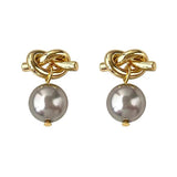 Grey Pearl Metal Earrings Copper Post Studs Fancy Jewelry Girls' Gift