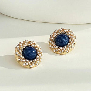 Twisted Metal Earrings Cream Pearls Studs C1284
