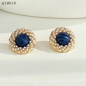 Twisted Metal Earrings Cream Pearls Studs C1284