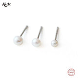 925 Silver 3pcs 3/4/5mm Pearl Bead Stud Earrings Set Women Cartilage Piercing