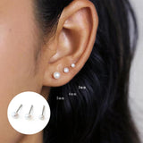 925 Silver 3pcs 3/4/5mm Pearl Bead Stud Earrings Set Women Cartilage Piercing