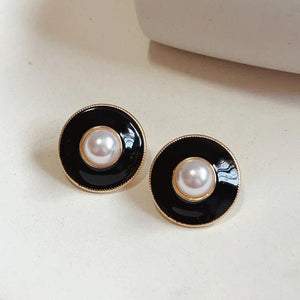 French Style Round Earrings Geometric Drop Glaze Pearl Femme Gift