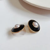 French Style Round Earrings Geometric Drop Glaze Pearl Femme Gift