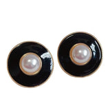 French Style Round Earrings Geometric Drop Glaze Pearl Femme Gift