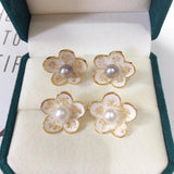 14K Plated Natural Pearl Earrings S925 Silver Ear Needle Stud Earrings