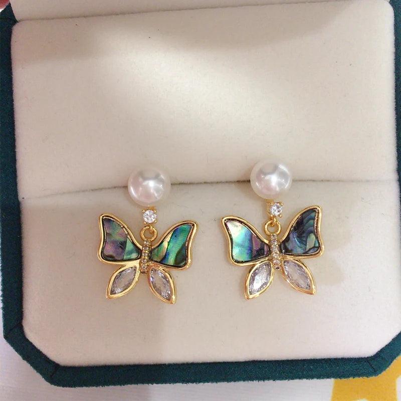 14K plated Natural Pearl Earrings Abalone Shells Stud Earrings