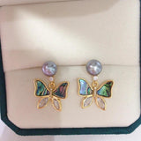 14K plated Natural Pearl Earrings Abalone Shells Stud Earrings