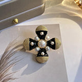 Vintage Palace Style Metallic Flower Pearl Earrings for Women