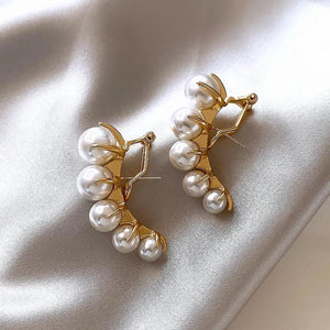 Unique Shape Pearl Inlaid Earrings, Women's Party Jewelry