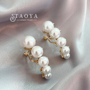 Unique Shape Pearl Inlaid Earrings, Women's Party Jewelry