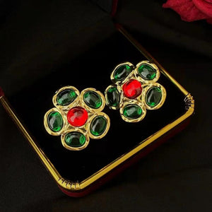 Vintage Resin Green Flower Ear Pendants Geometric Irregular Earrings