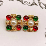 Vintage Resin Green Flower Ear Pendants Geometric Irregular Earrings