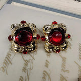 Vintage Resin Green Flower Ear Pendants Geometric Irregular Earrings