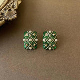 Vintage Resin Green Flower Ear Pendants Geometric Irregular Earrings