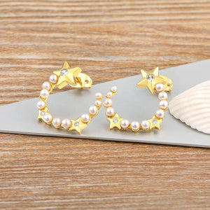Nidin High Pearl Women C Shape Stud Earrings Wedding Jewelry