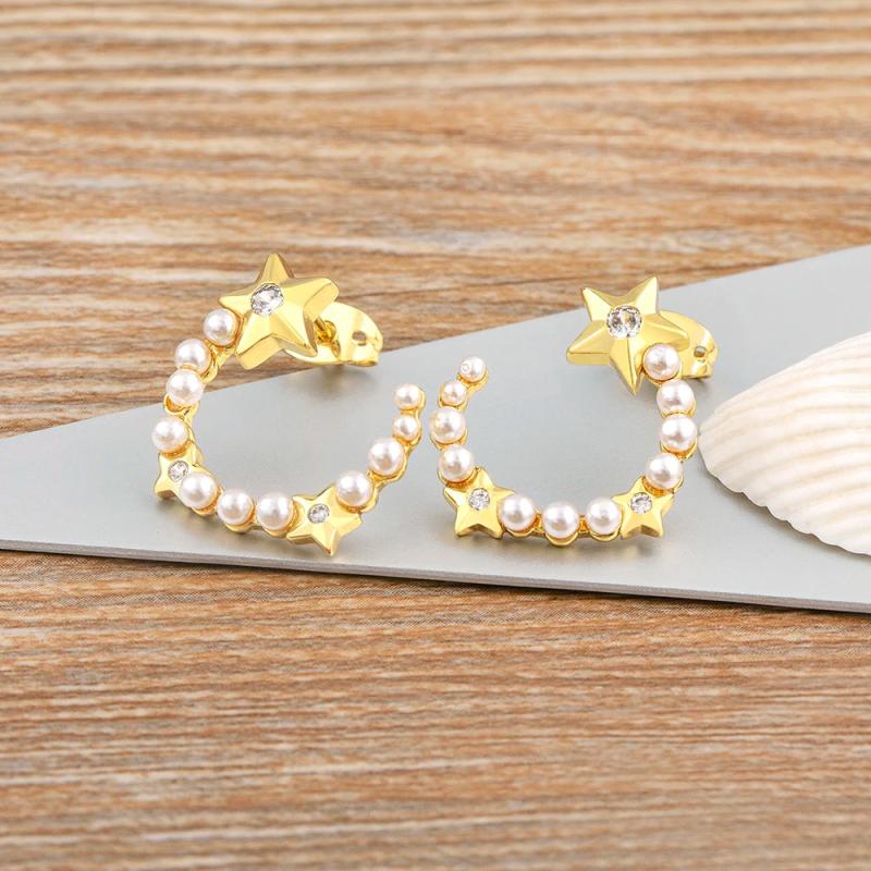 Nidin High Pearl Women C Shape Stud Earrings Wedding Jewelry