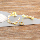 Nidin High Pearl Women C Shape Stud Earrings Wedding Jewelry