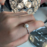 Freshwater Flat Round Pearl Ring 7-8mm Texture Inlaid Open Adjustable Size
