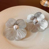 Flower Pearl Stud Earrings European American Style Party Jewelry