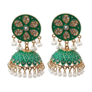 Vintage Green Dangle Earrings for Women Pearl Tassel