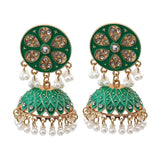 Vintage Green Dangle Earrings for Women Pearl Tassel