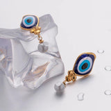 18K Plated Stainless Steel Oval Drop Pearl Devil's Eye Earrings