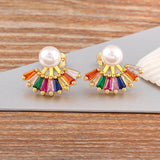 Nidin Pearl Stud Earrings Zircon Vintage Jewelry Gift