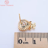 4PCS 10x13MM 24K Plated Heart Bow Zircon Stud Earrings DIY Jewelry Findings