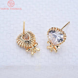 4PCS 10x13MM 24K Plated Heart Bow Zircon Stud Earrings DIY Jewelry Findings