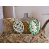 Green Crystal Beads Pearl Oval Stud Earrings Stainless Steel Jewelry