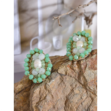 Green Crystal Beads Pearl Oval Stud Earrings Stainless Steel Jewelry