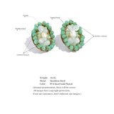 Green Crystal Beads Pearl Oval Stud Earrings Stainless Steel Jewelry