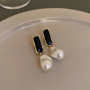 French Zircon High Pearl Pendant Earrings for Women