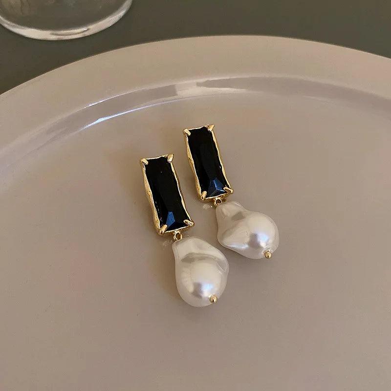 French Zircon High Pearl Pendant Earrings for Women