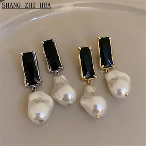 French Zircon High Pearl Pendant Earrings for Women