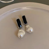 French Zircon High Pearl Pendant Earrings for Women