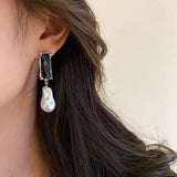 French Zircon High Pearl Pendant Earrings for Women