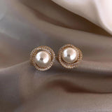 Spiral Zircon Pearl Earrings, 14K Plated, Christmas Party Girls Accessories