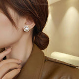 Spiral Zircon Pearl Earrings, 14K Plated, Christmas Party Girls Accessories