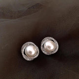 Spiral Zircon Pearl Earrings, 14K Plated, Christmas Party Girls Accessories