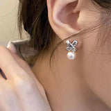 Metal X-shaped Pearl Pendant Stud Earrings Girl's Accessories