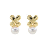 Metal X-shaped Pearl Pendant Stud Earrings Girl's Accessories