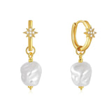 925 Silver Pearl Star Hoop Earrings Zircon Pendant Gift