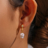 925 Silver Pearl Star Hoop Earrings Zircon Pendant Gift
