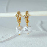 925 Silver Pearl Star Hoop Earrings Zircon Pendant Gift